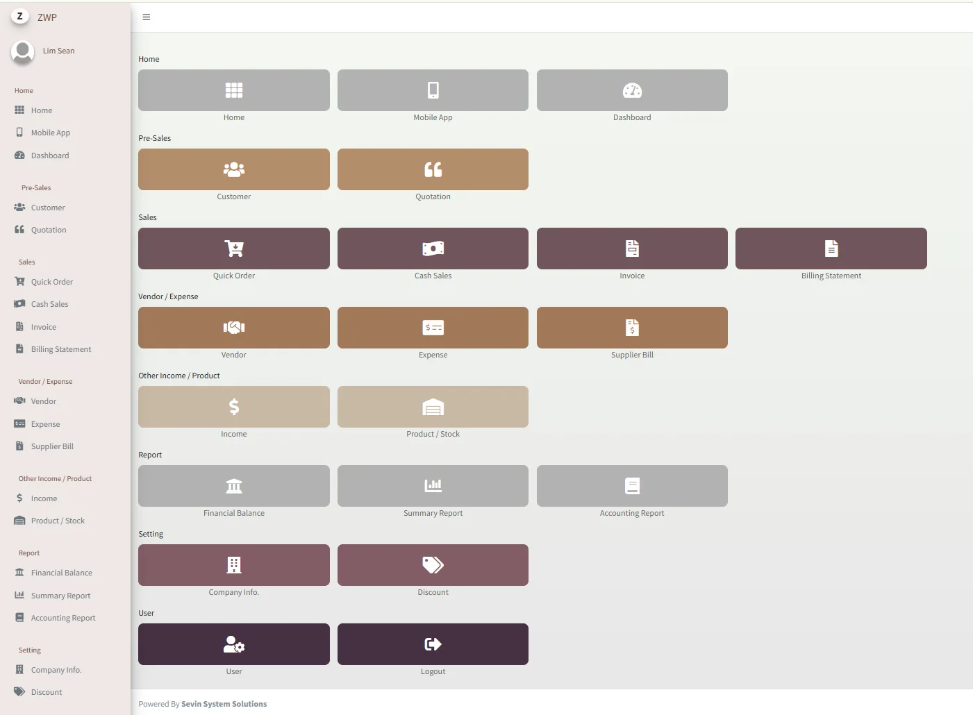 Zevin invoicing workspace
